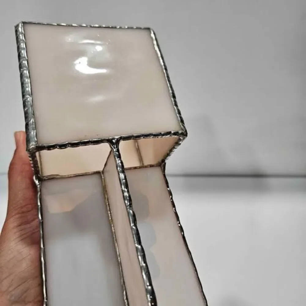 MCM Geometric Stained Glass Candle Holder. Mid-century design